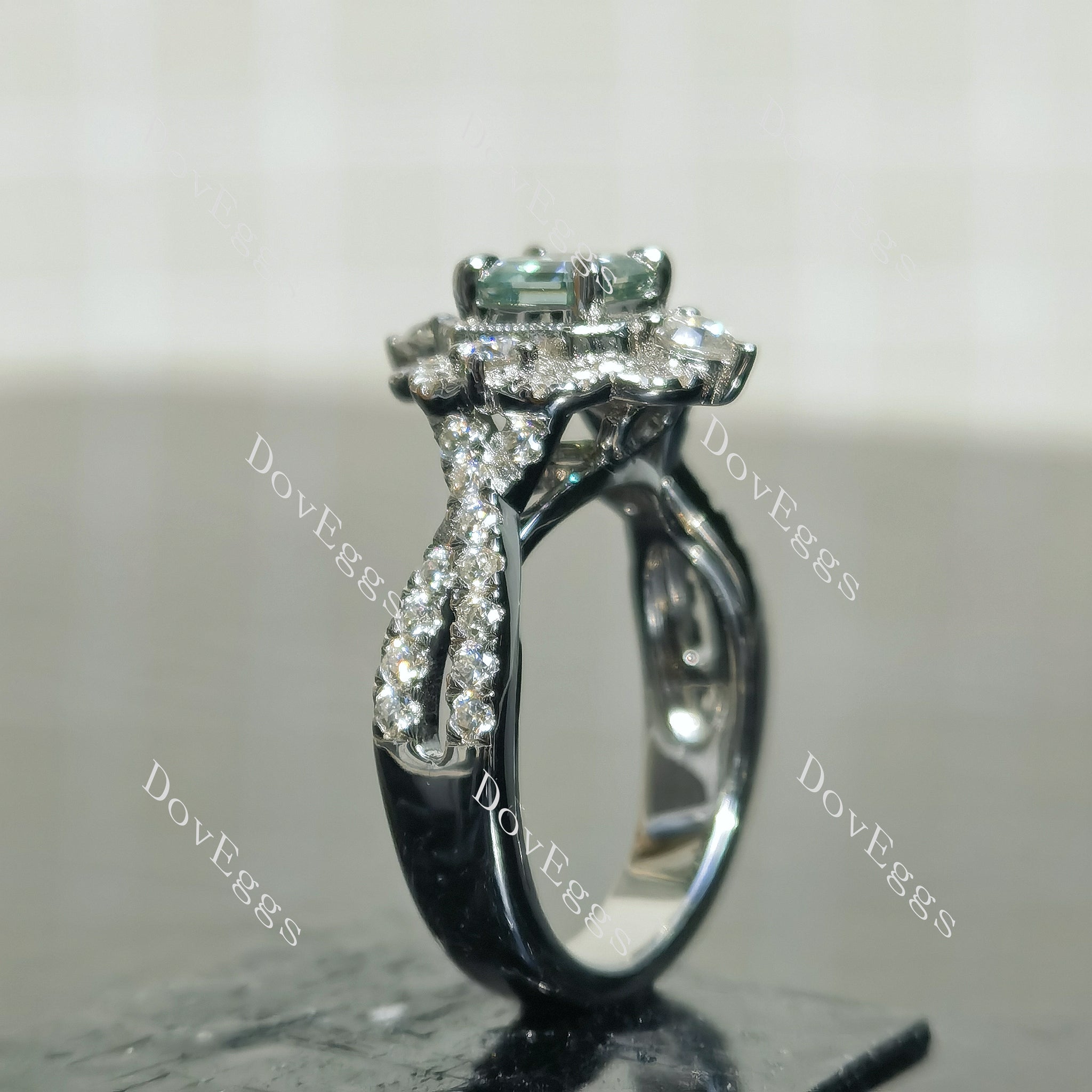 (size 5.5) Doveggs sterling silver 1ct asscher colored moissanite engagement ring