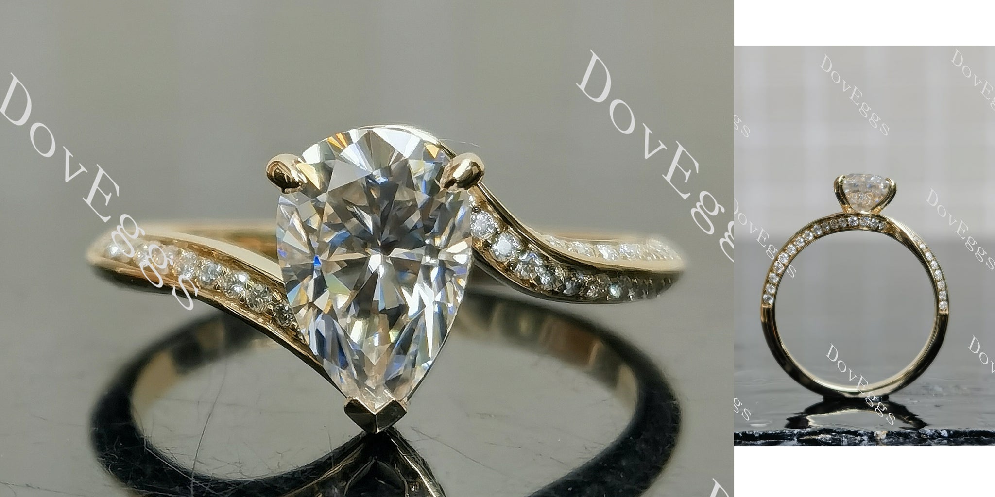 pear pave channel moissanite engagement ring