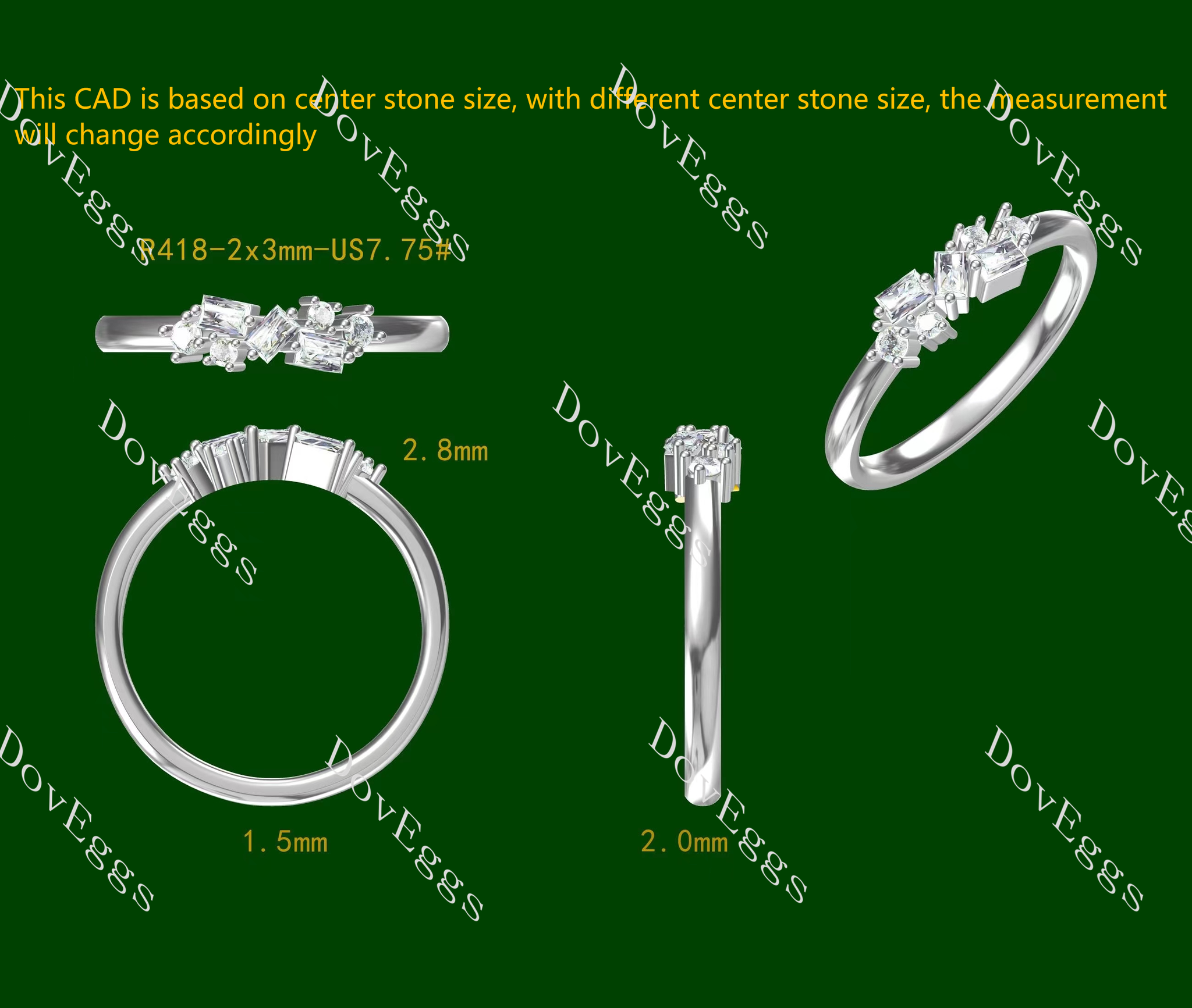 Doveggs round baguette moissanite/lab grown diamond accents wedding band-2mm band width