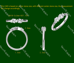 Doveggs round baguette moissanite/lab grown diamond accents wedding band-2mm band width