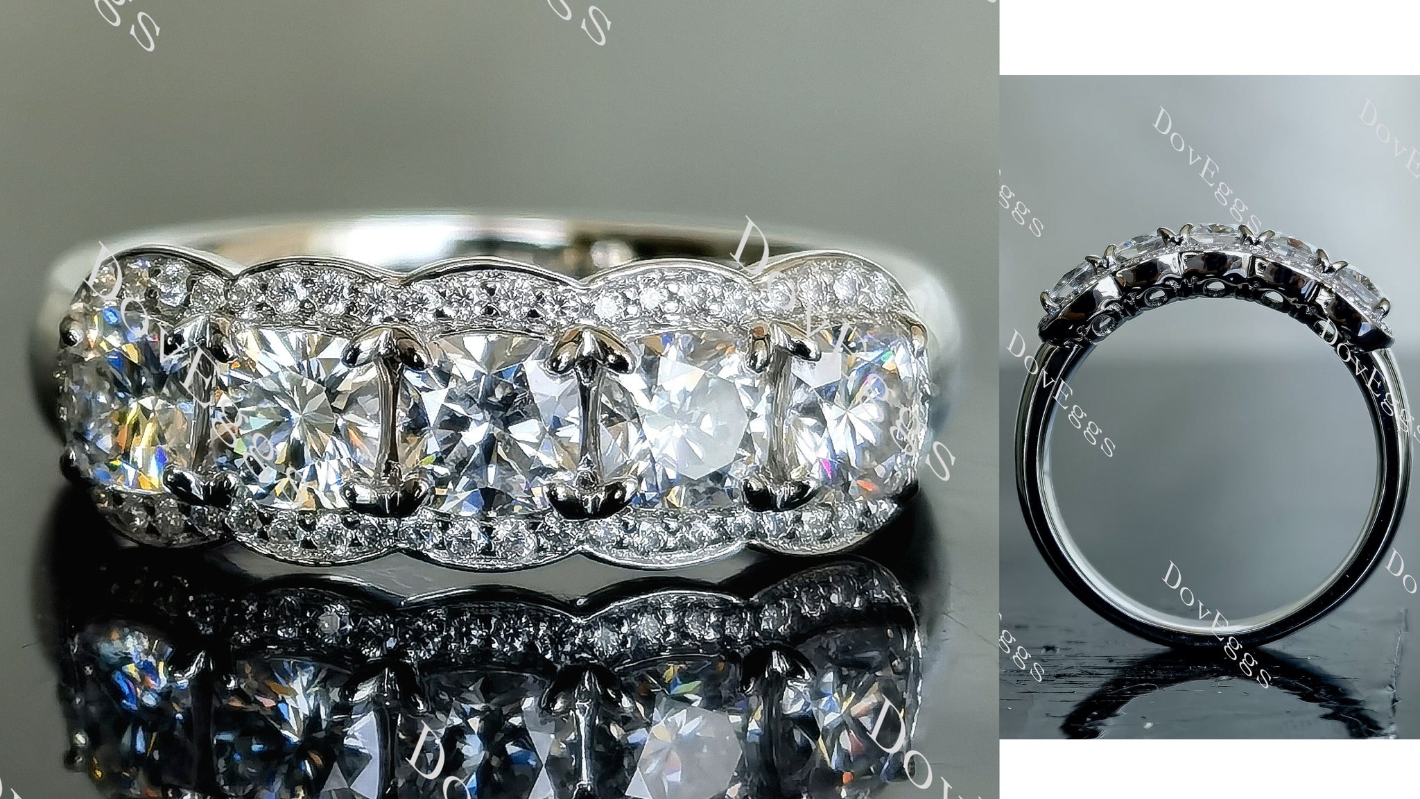 Doveggs five stones cushion/princess moissanite/Lab grown diamond wedding band-4.0mm band width