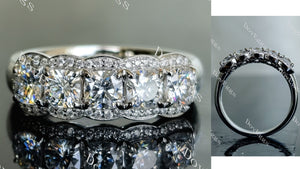 Doveggs five stones cushion/princess moissanite/Lab grown diamond wedding band-4.0mm band width
