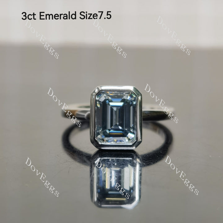 (size 7.5) Doveggs sterling silver pave emerald/princess moissanite ring