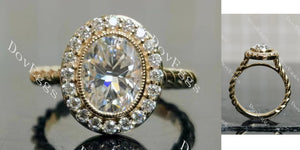 Halo oval bezel moissanite engagement ring