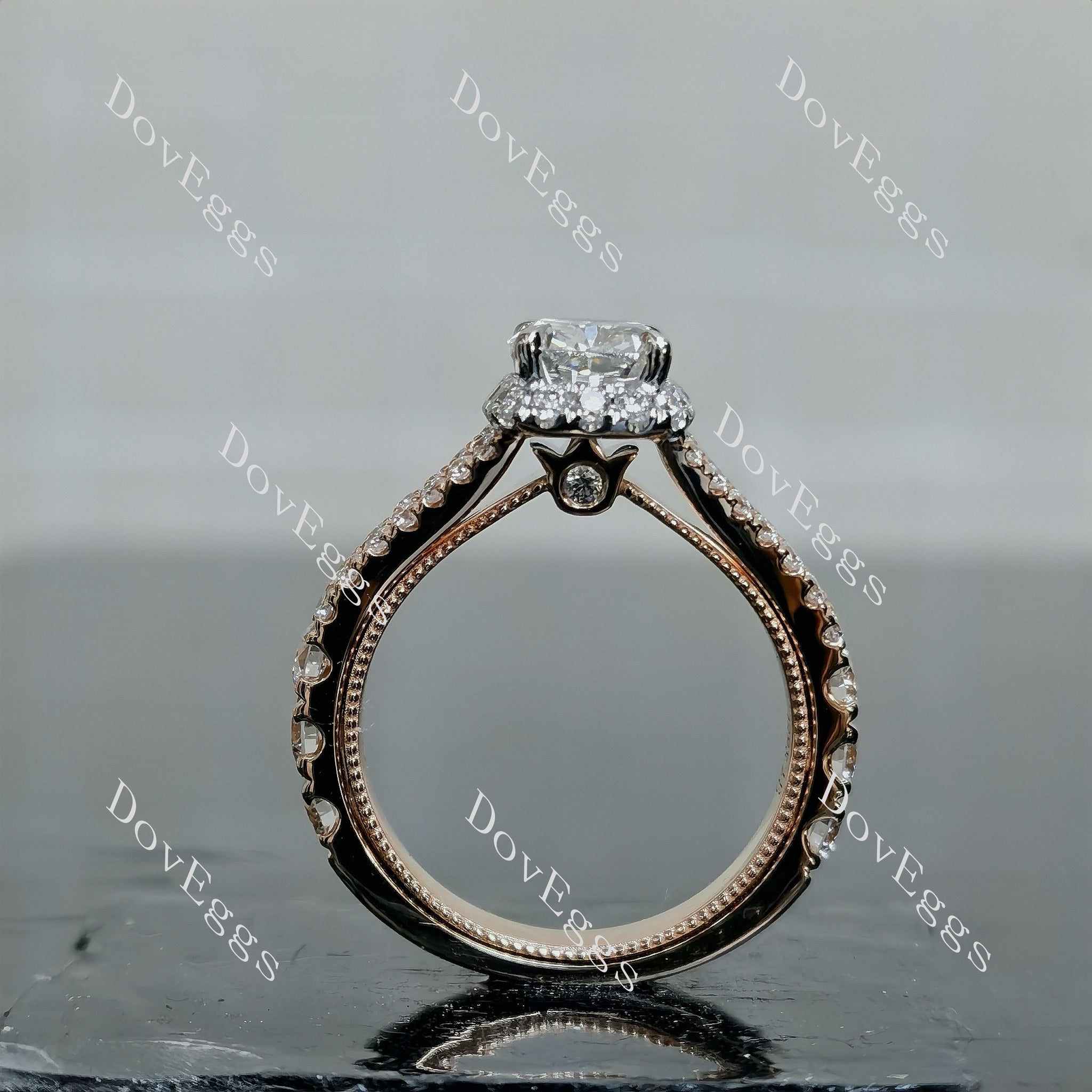 Doveggs Cushion Halo Split Shanks Lab Grown Diamond Engagement Ring
