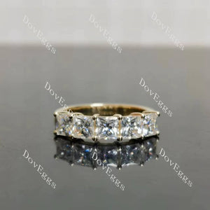 Doveggs five stone princess moissanite wedding band/moissanite ring-2.6mm band width