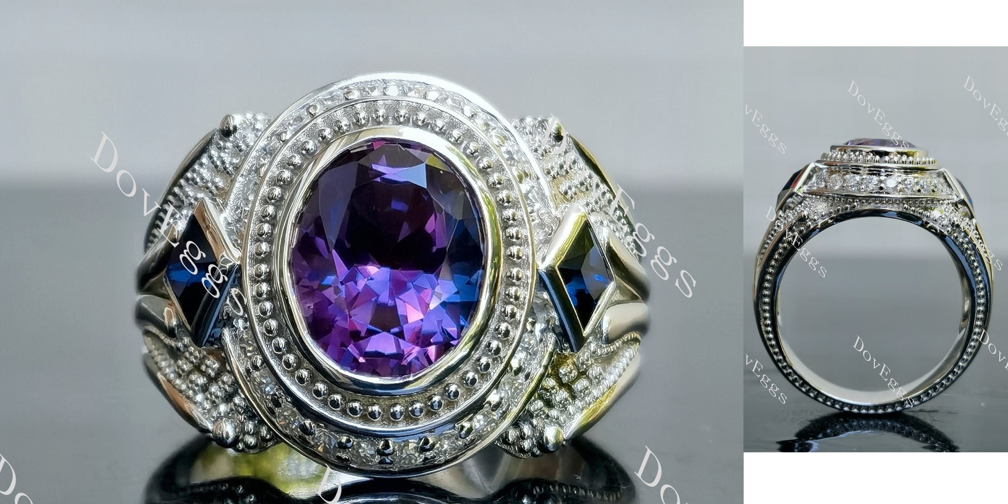 oval bezel colored gem engagement ring