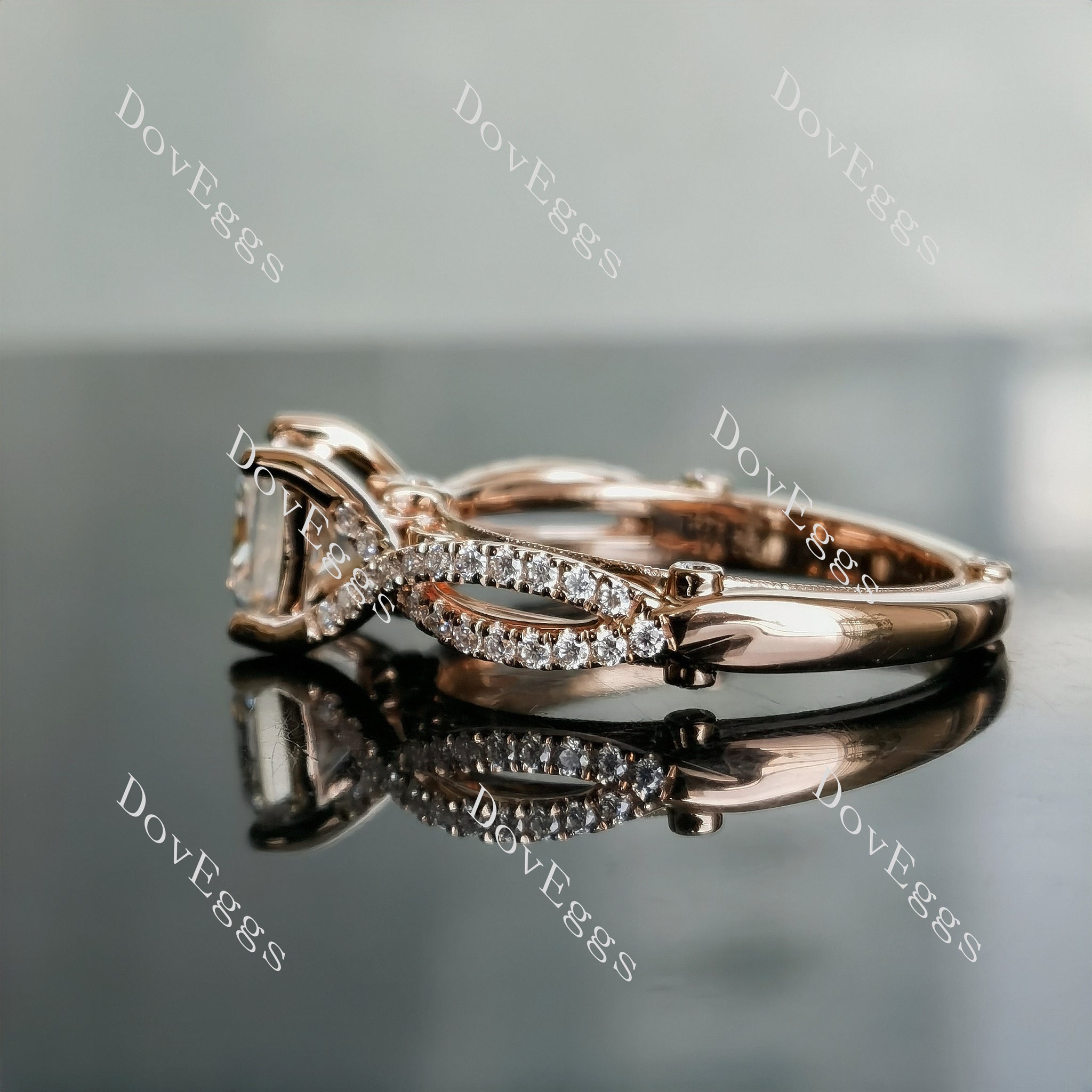 Doveggs princess half eternity pave split shank moissanite engagement ring