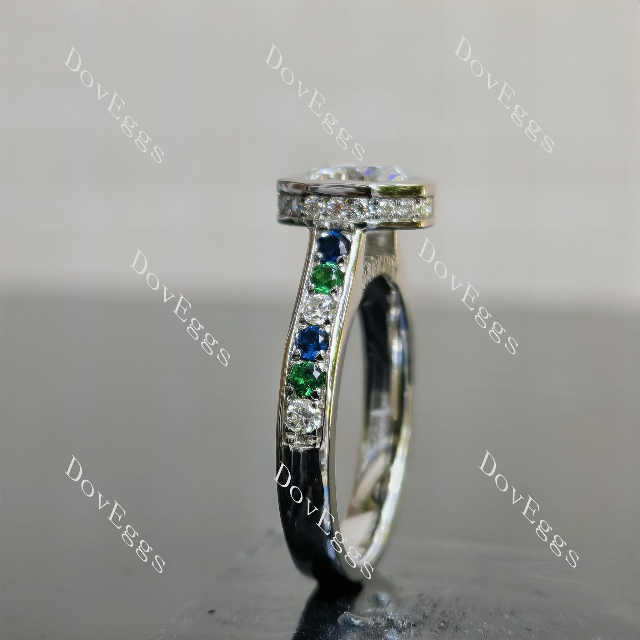 Doveggs octagon pave bezel moissanite engagement ring