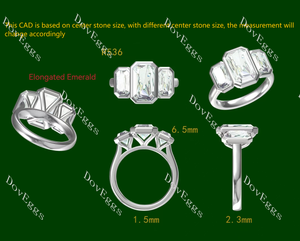 Doveggs emerald/elongated emerald bezel three stones moissanite engagement ring