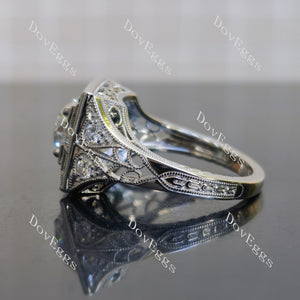 Doveggs round pave art deco vintage moissanite engagement ring