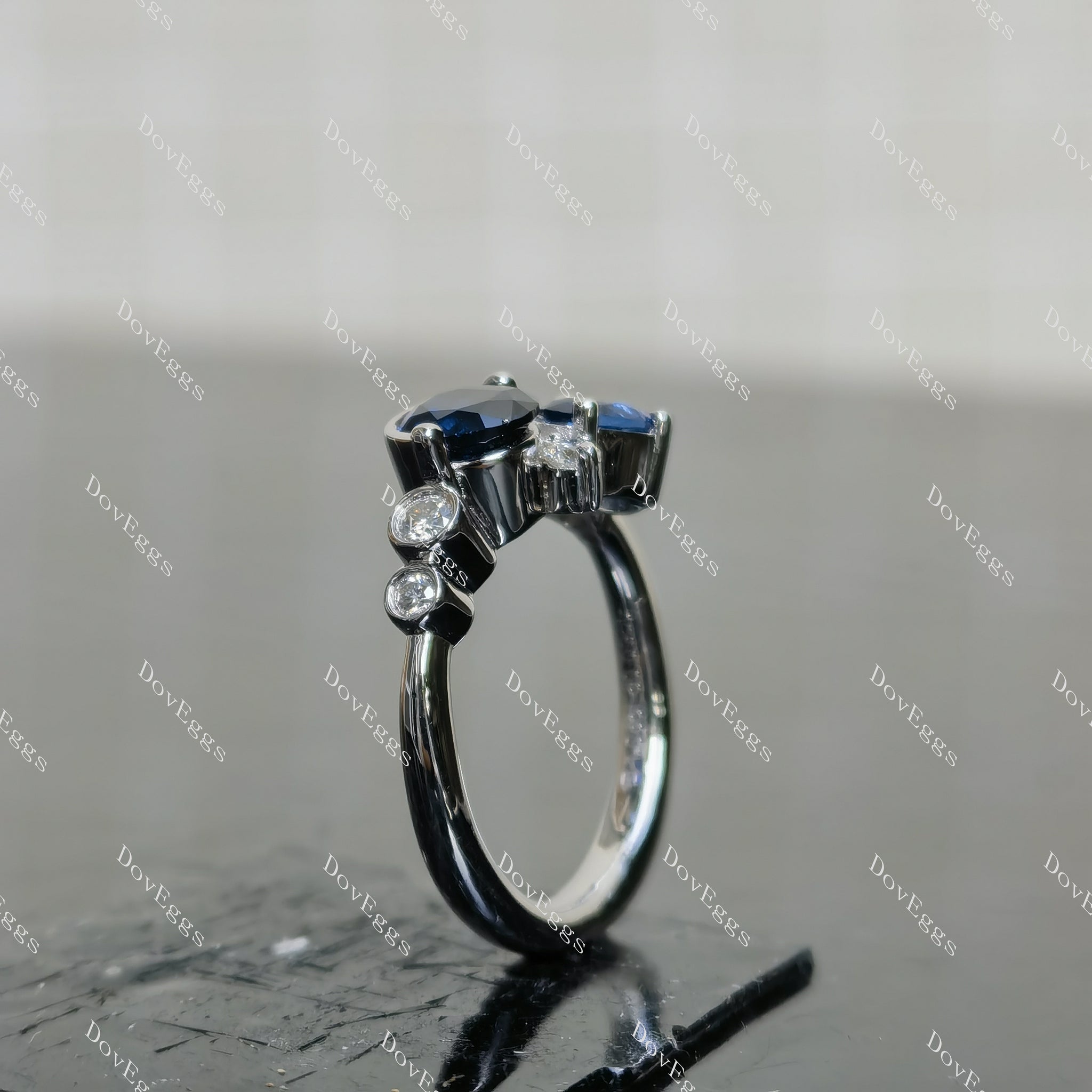 (size 3)Doveggs round blue sapphire stone engagement SS ring