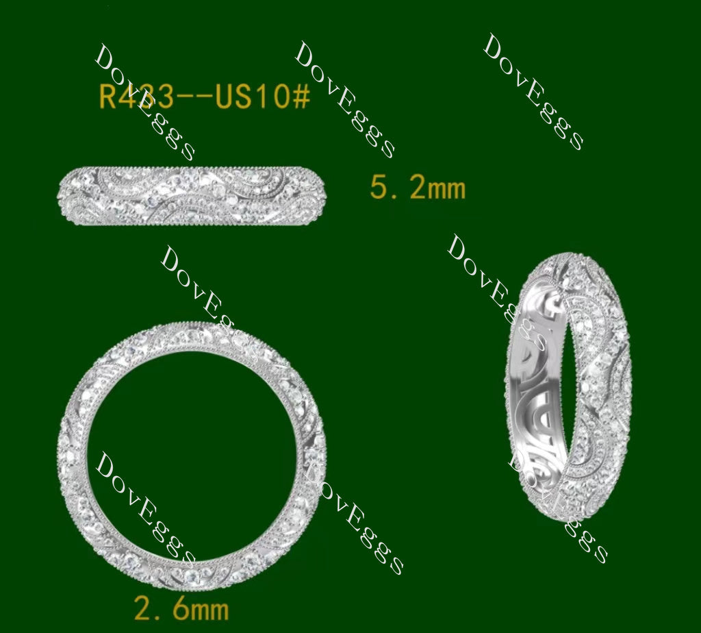 Doveggs vintage milgrain full eternity round moissanite/lab grown diamond wedding band-5.2mm band width