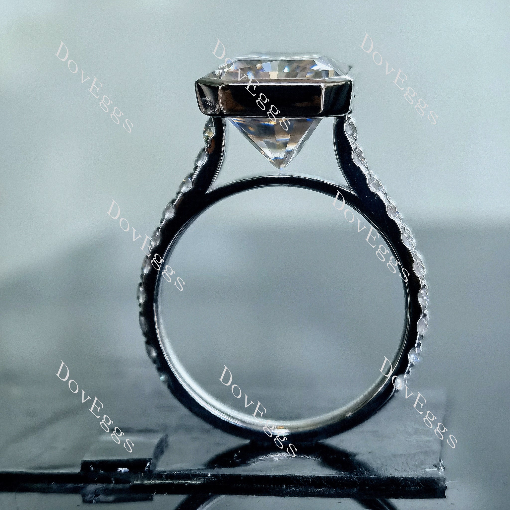 Doveggs radiant bezel pave moissanite engagement ring