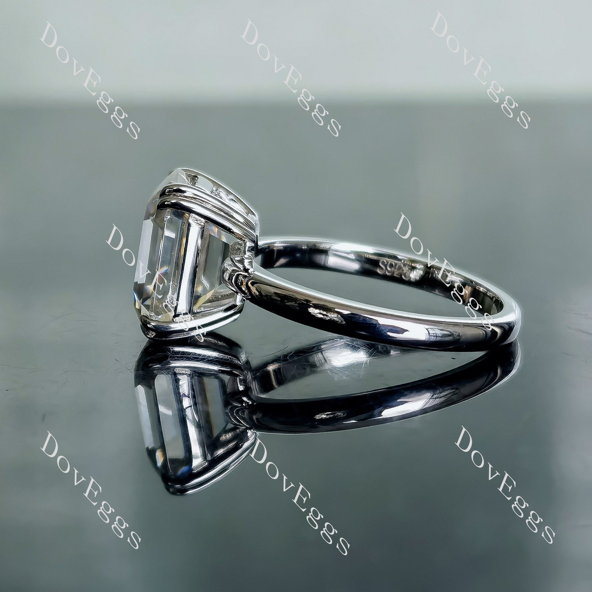 Doveggs elongated krupp cut solitaire moissanite engagement ring