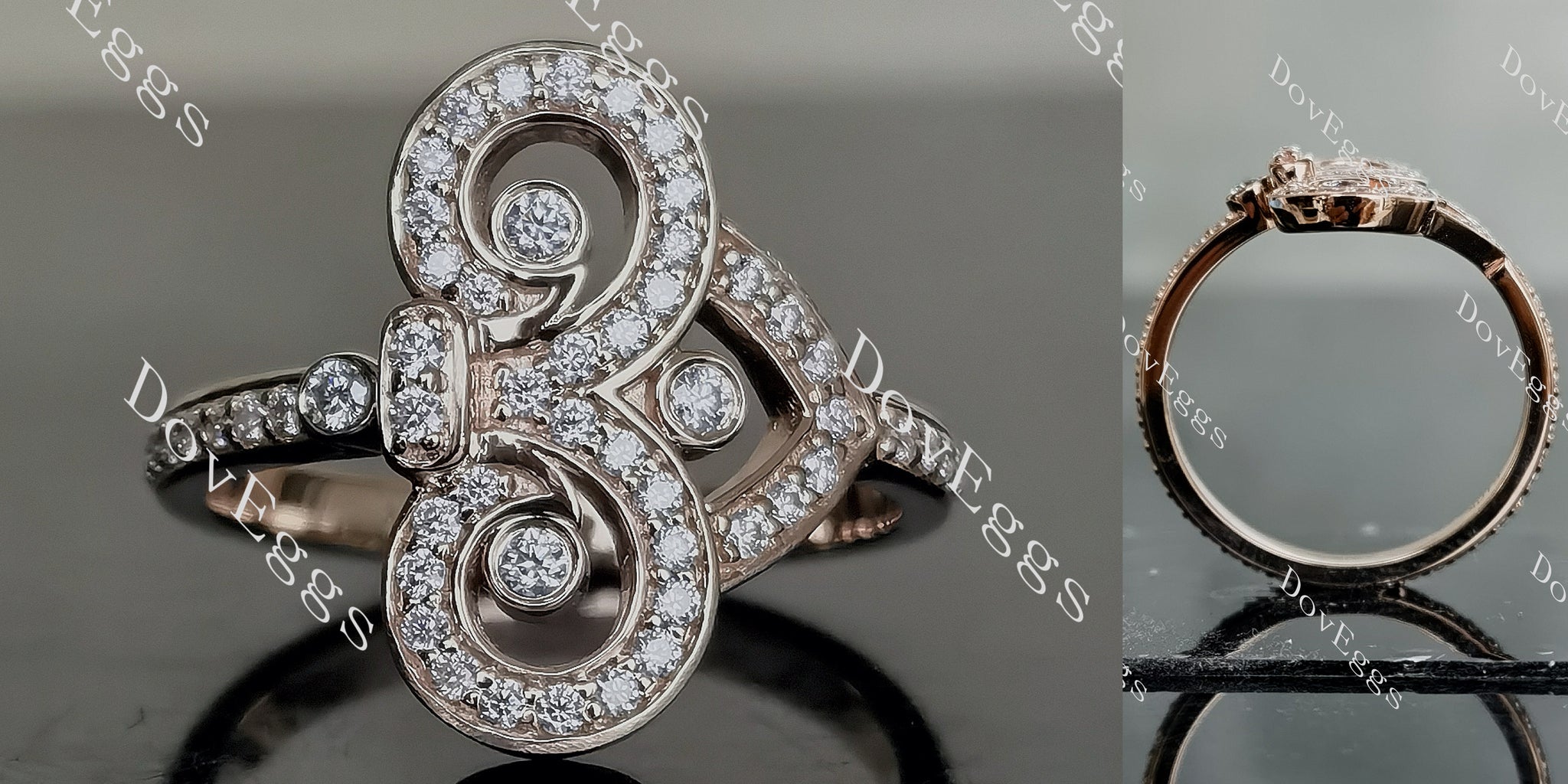 Fleur-de-lis round pave moissanite/lab grown diamond wedding band-2.2mm band width
