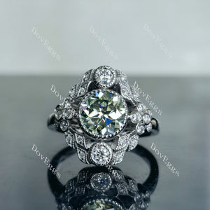 Doveggs round floral bezel colored moissanite engagement ring