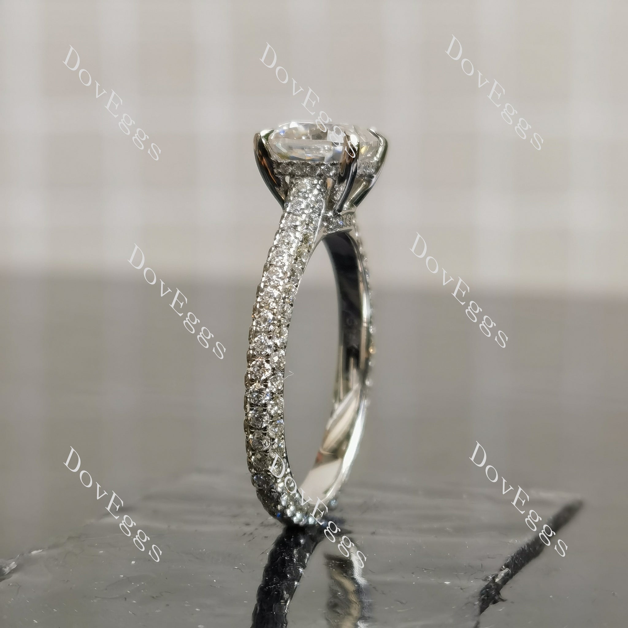 Bailey Rae cushion pave full eternity moissanite engagement ring