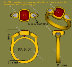 Doveggs bezel three stones engagement ring only semi-mount only(Exclusively to DovEggs Stones)
