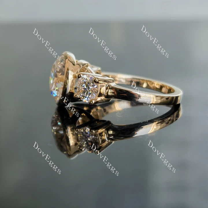 DovEggs side stones three-stone bezel engagement ring semi-mount only(Exclusively to DovEggs Stones)