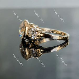 DovEggs side stones three-stone bezel engagement ring semi-mount only(Exclusively to DovEggs Stones)