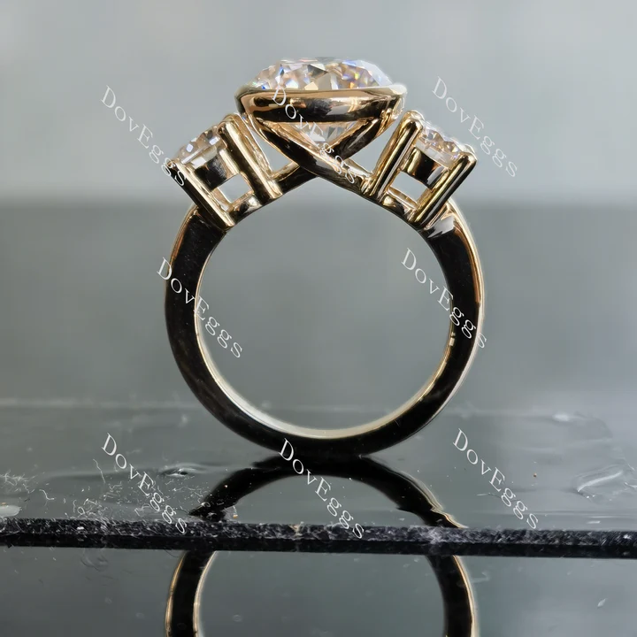 DovEggs side stones three-stone bezel engagement ring semi-mount only(Exclusively to DovEggs Stones)