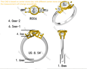 DovEggs side stones three-stone bezel engagement ring semi-mount only(Exclusively to DovEggs Stones)
