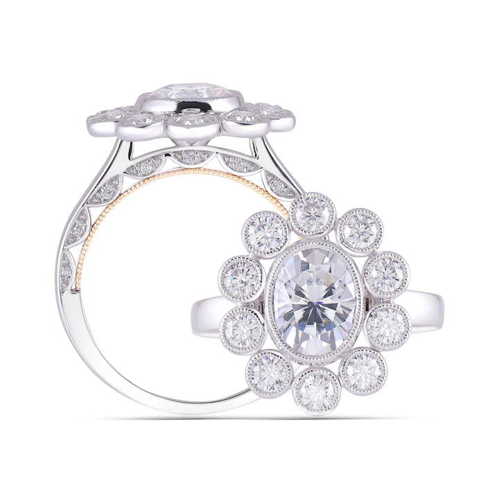 Doveggs flower shape vintage pave engagement ring only semi-mount only(Exclusively to DovEggs Stones)