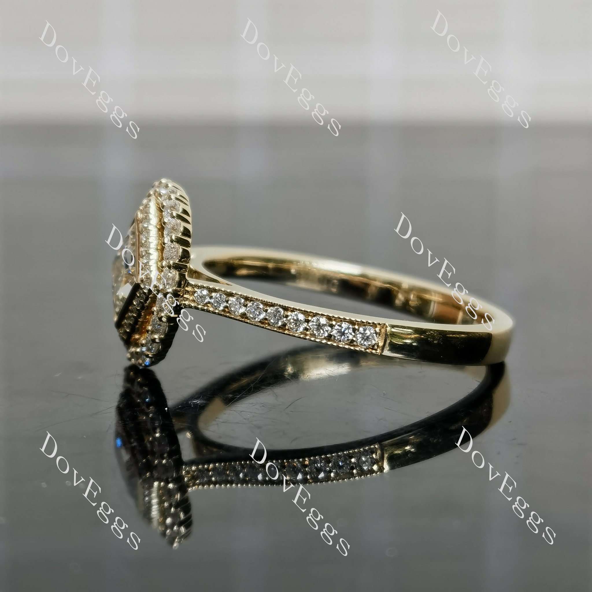 Serenity princess halo pave moissnaite engagement ring