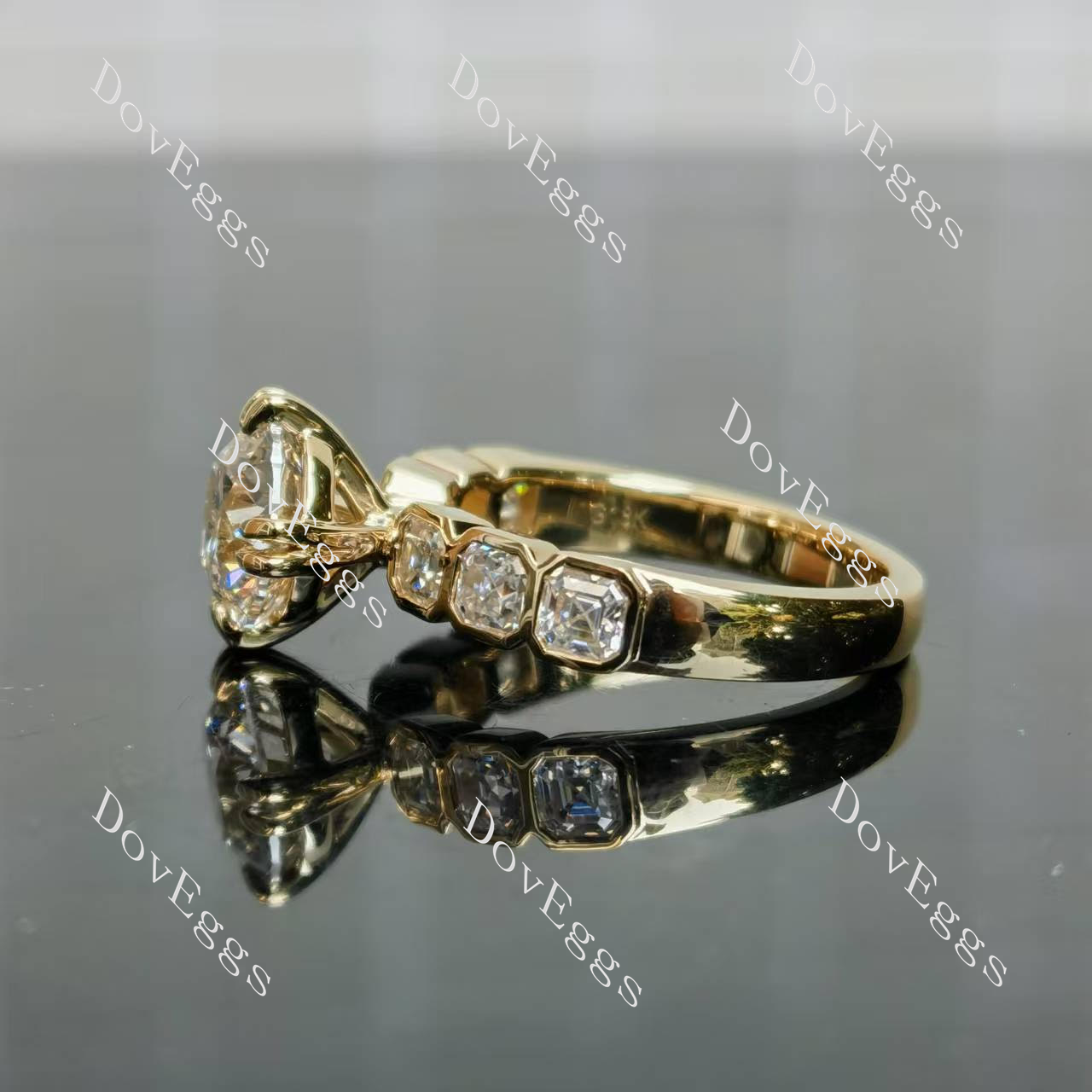 Doveggs round asscher bezel moissanite engagement ring