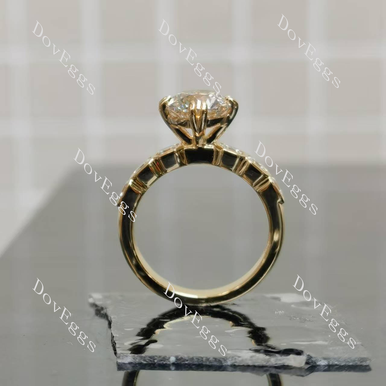 Doveggs round asscher bezel moissanite engagement ring