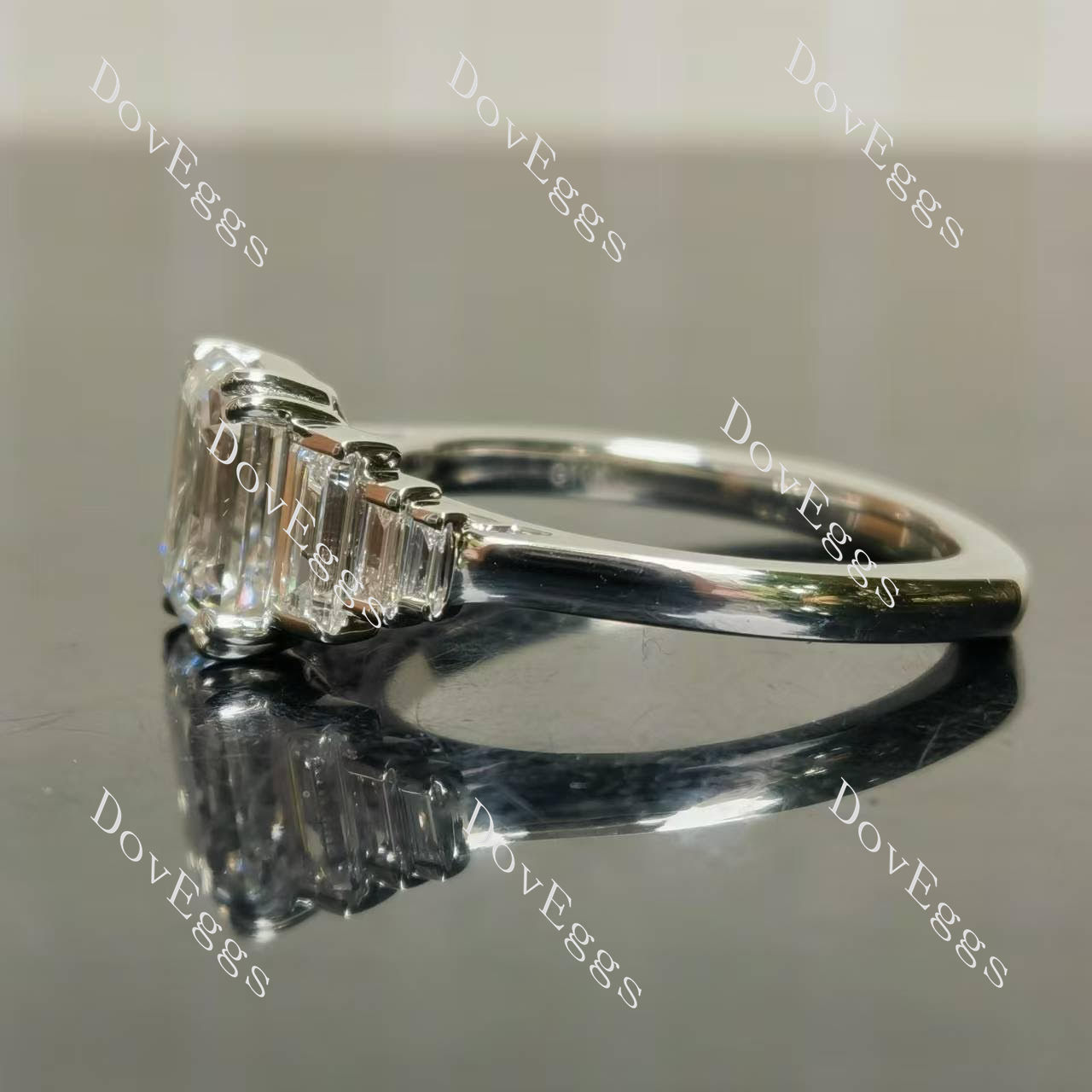 Doveggs emerald side stones moissanite engagement ring