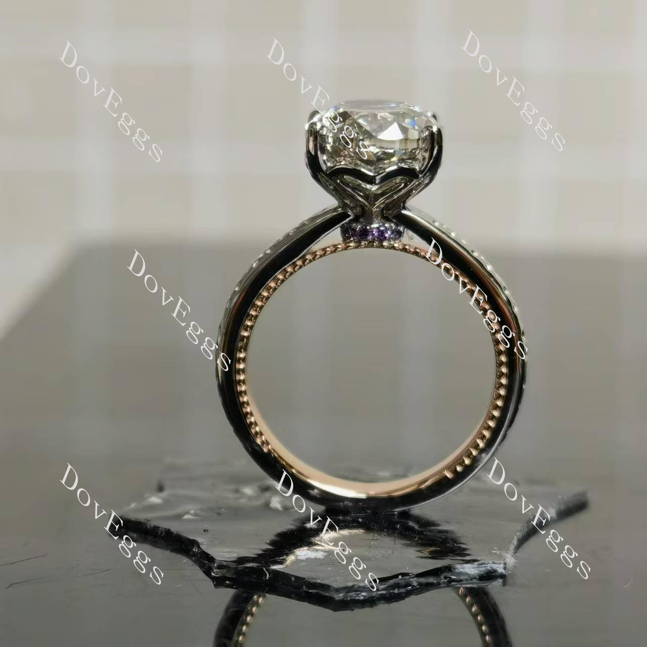 Oval vintage hidden halo moissanite engagement ring | Doveggs