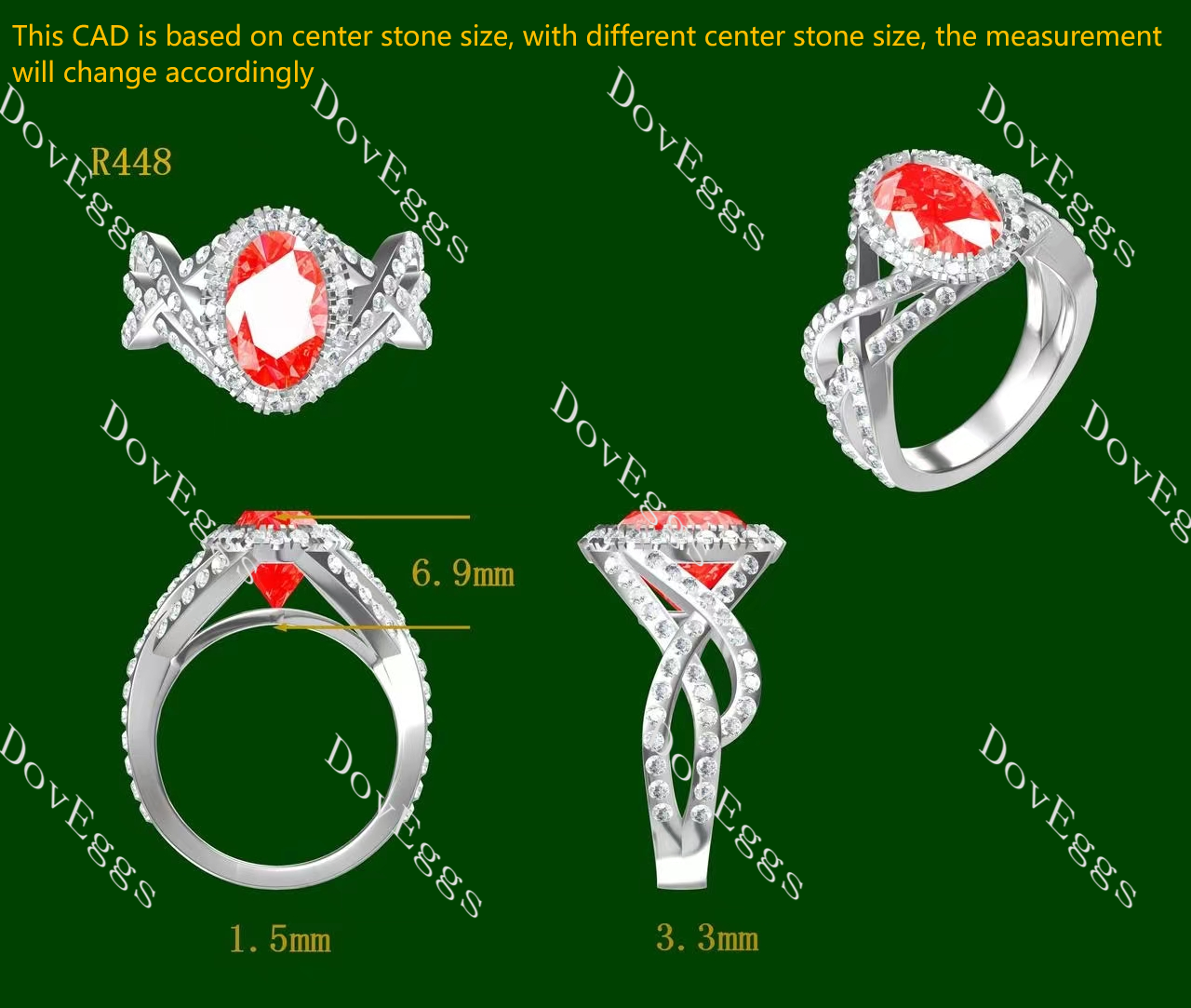 Doveggs oval halo split shanks colored gem engagement ring
