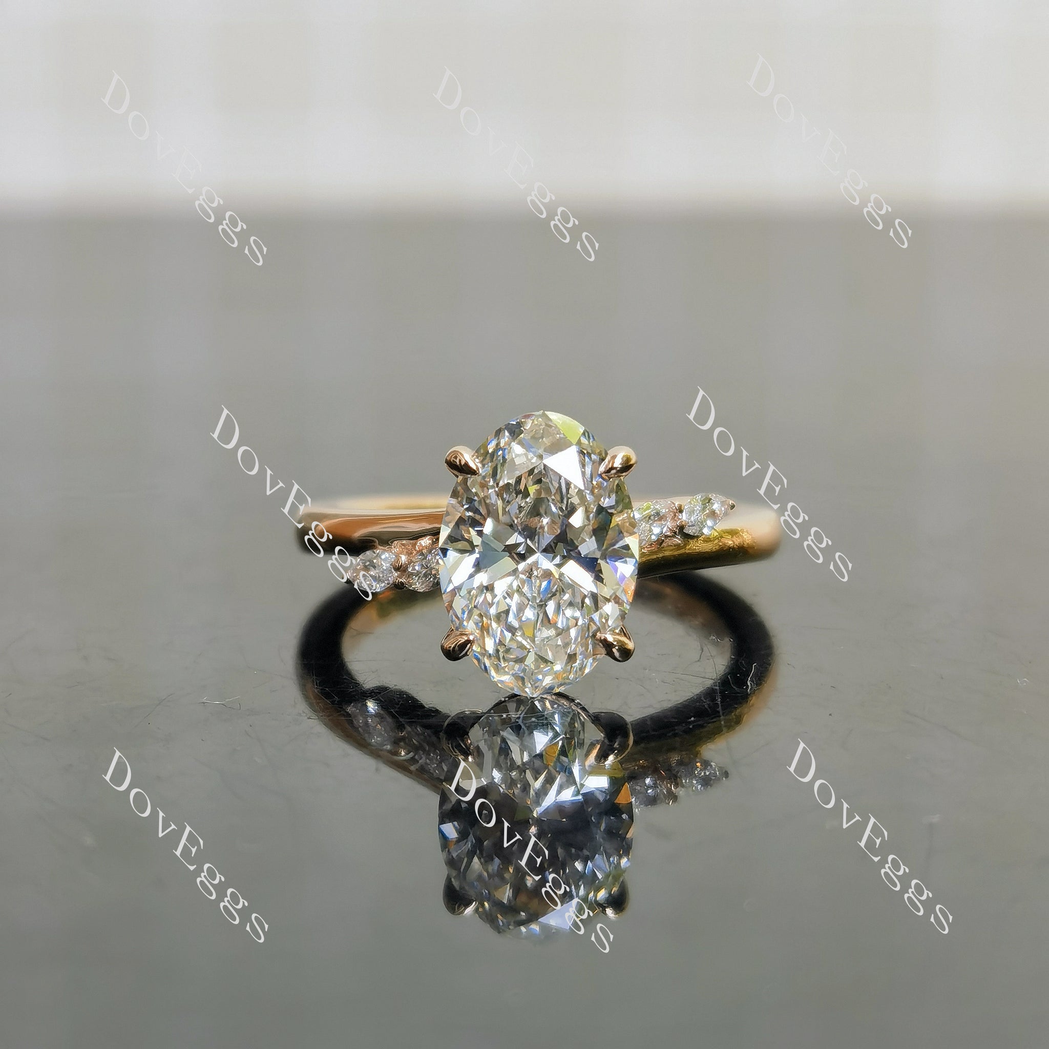 Doveggs oval side stones vintage moissanite engagement ring