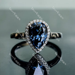 Doveggs pear cathedral halo twilight blue moissanite engagement ring