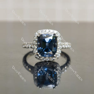 Doveggs cushion halo twilight blue moissanite engagement ring