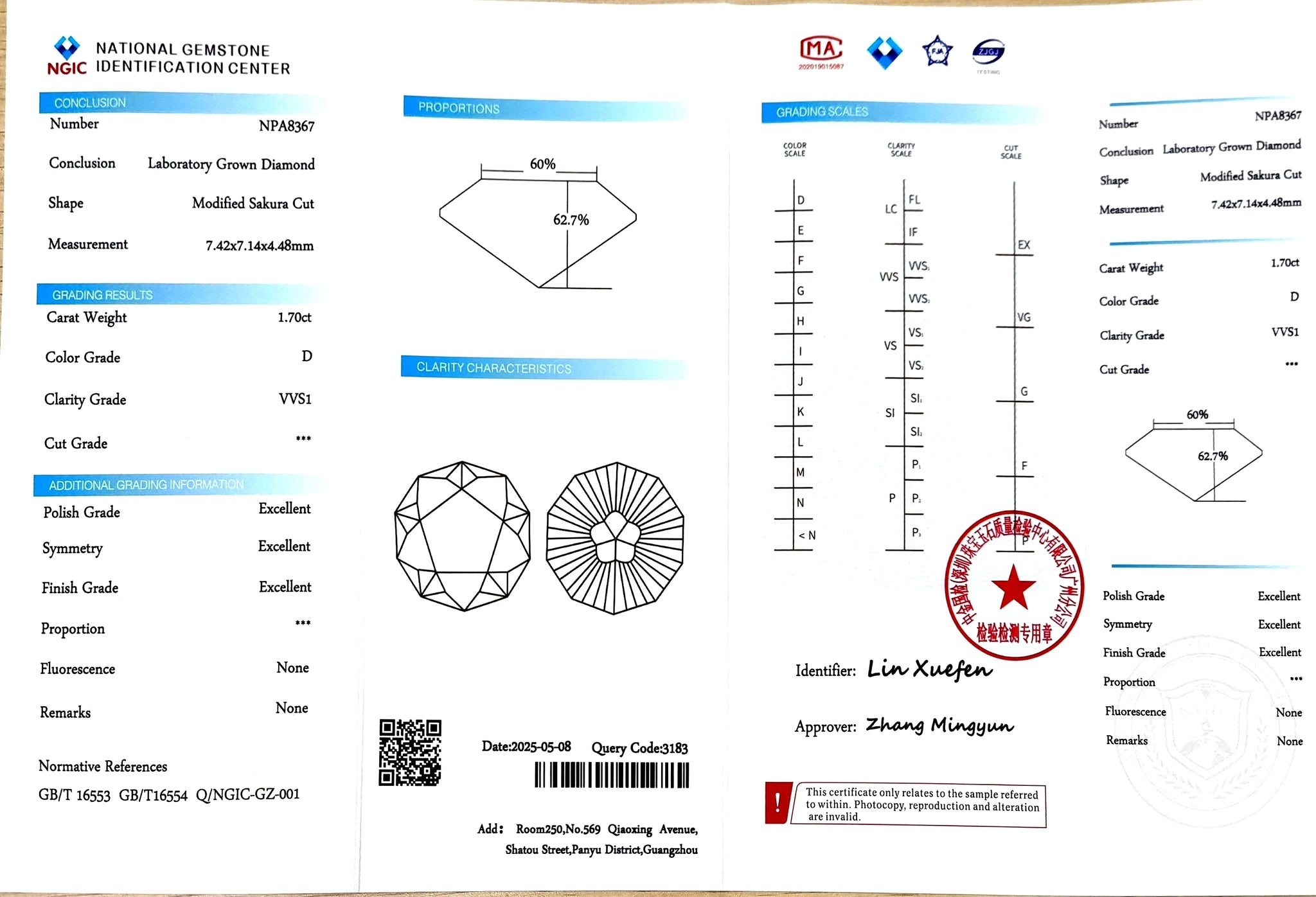 1.70ct Modified Sakura Cut D Color - VVS1 Clarity | Doveggs Certified
