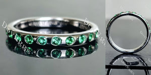 Doveggs round eternity bezel zambia emerald colored gem wedding band-2.5mm band width