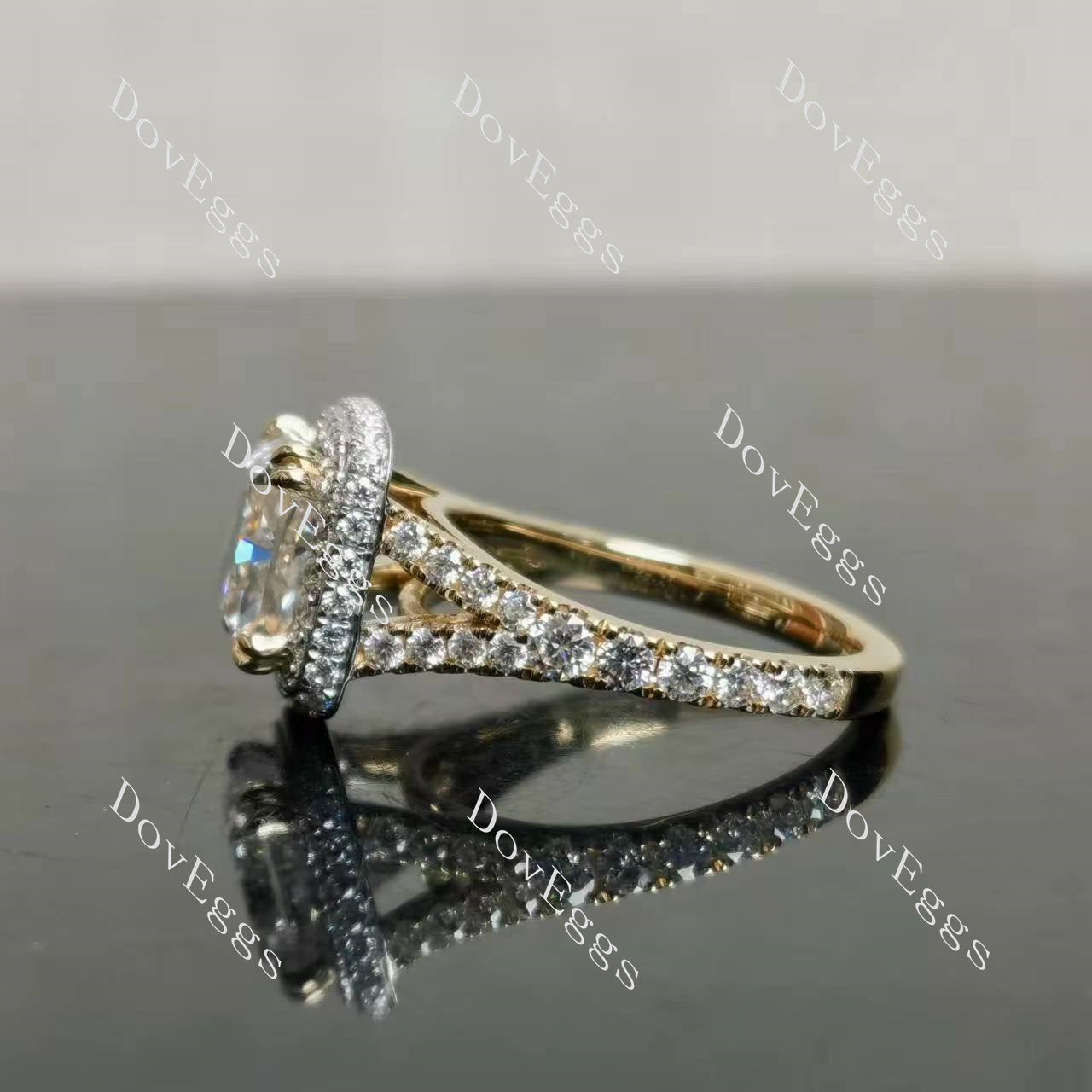 Doveggs radaint halo split shanks moissanite engagement ring