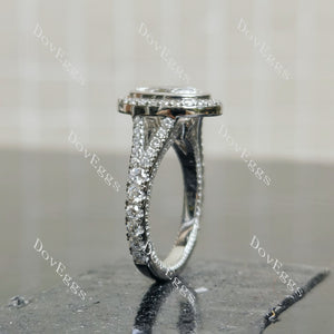 Doveggs Oval Bezel Halo Split Shanks 3/4 Eternity Lab Grown Diamond Engagement Ring