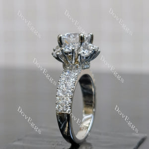 Doveggs Round Floral Halo Half Eternity Lab Grown Diamond Engagement Ring