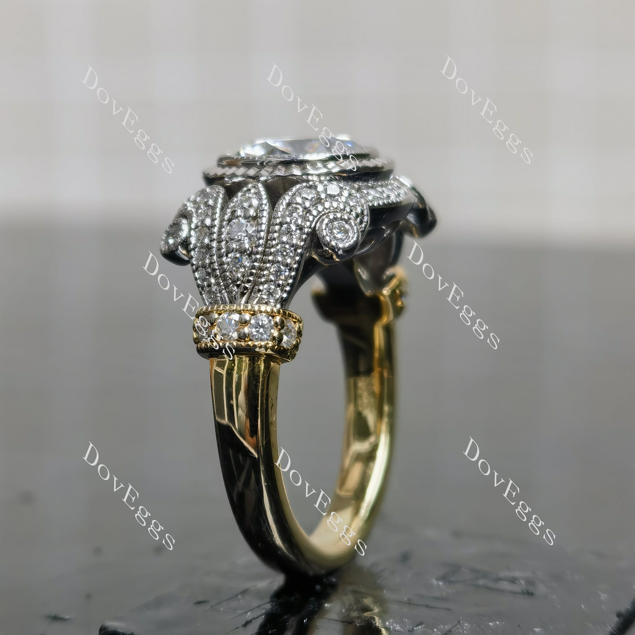 (size 6.75) Doveggs sterling silver with plated yellow gold 3ct round moissanite engagement ring