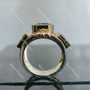 The Santorini radiant bezel art deco colored moissanite engagement ring