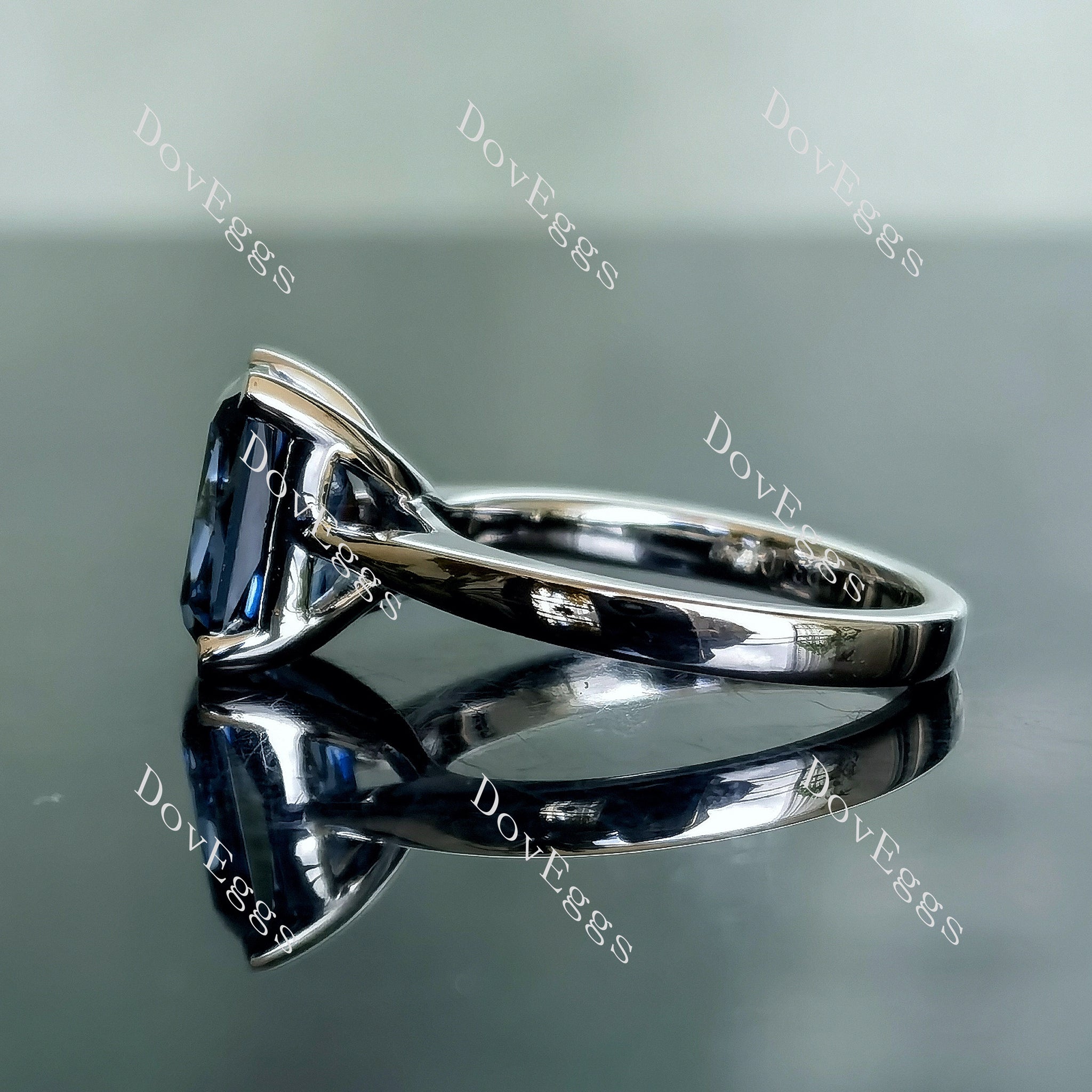 Doveggs criss cut solitaire twilight blue moissanite engagement ring