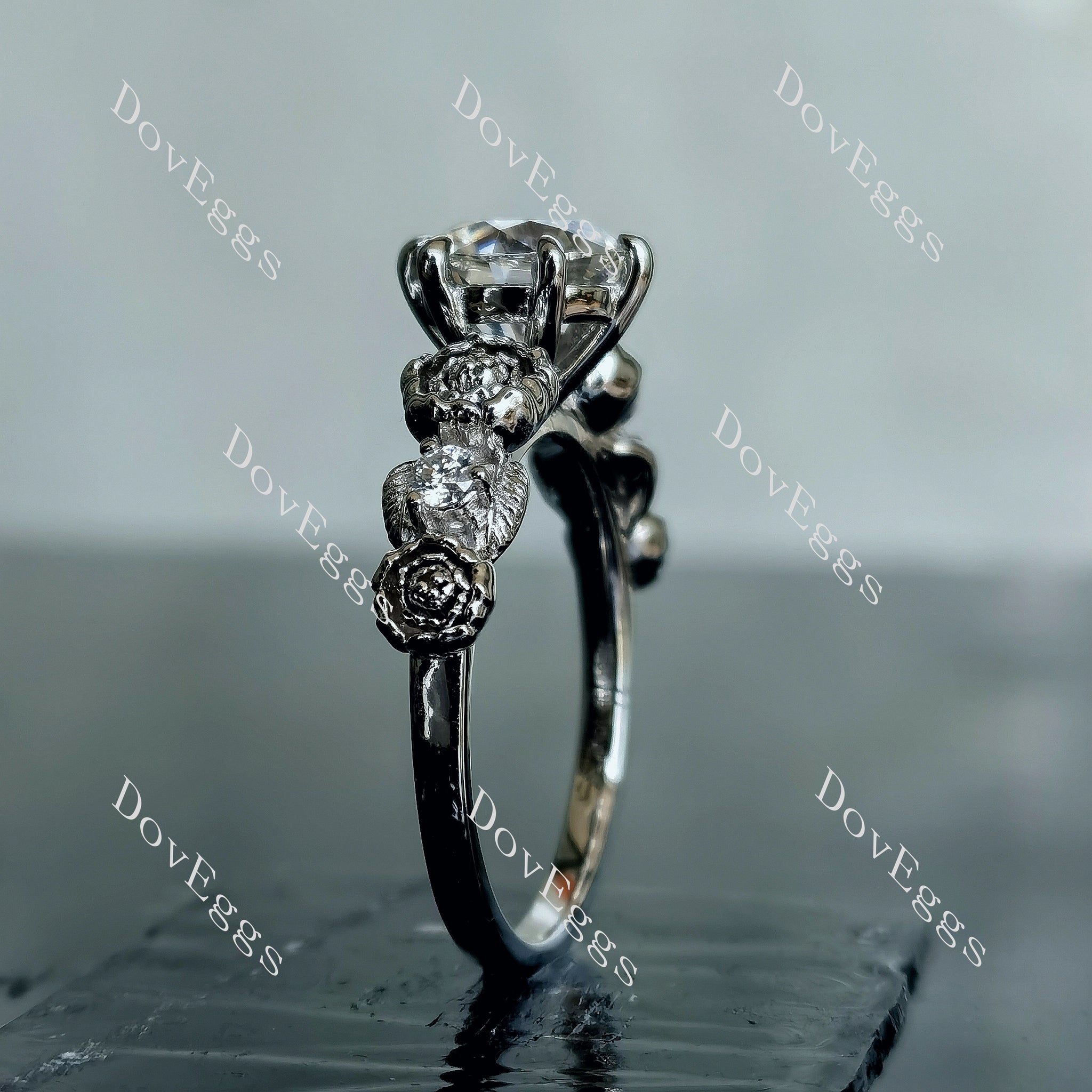 Doveggs round floral art deco moissanite engagement ring