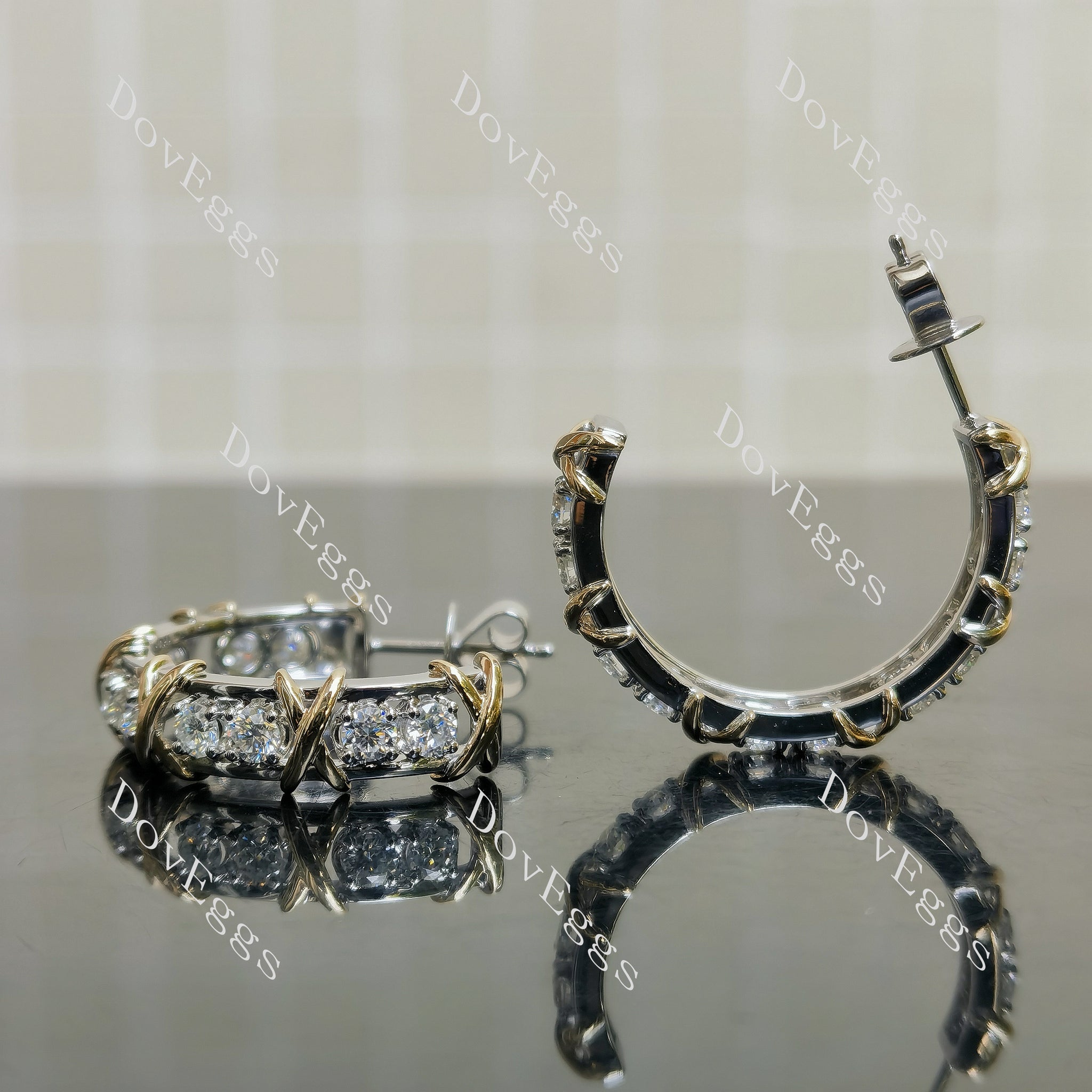 Doveggs round pave moissanite/lab grown diamond earrings