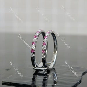 Doveggs round half eternity pave moissanite/lab grown diamond & colored gem wedding band-7.2mm band width