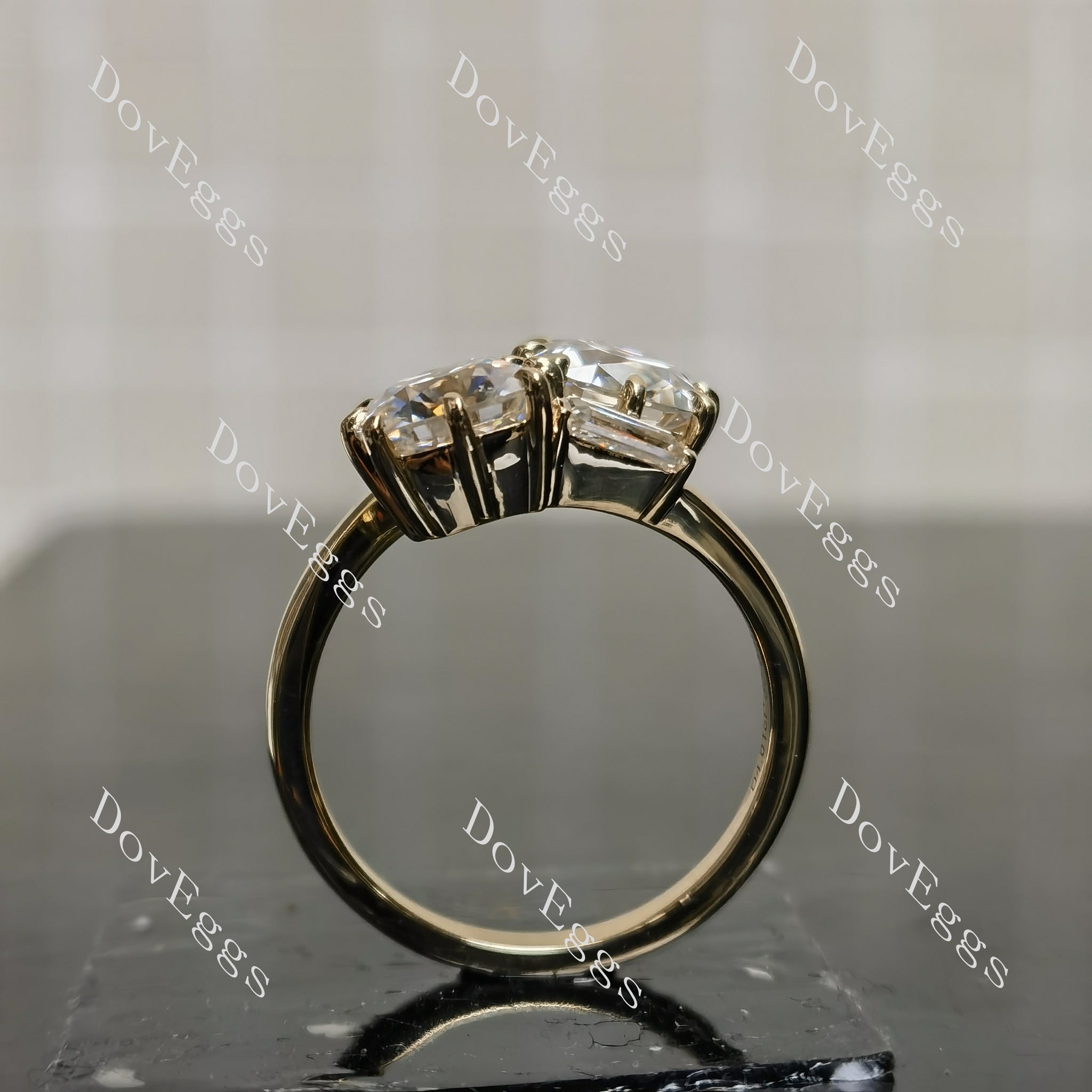 Doveggs cushion two stones moissanite engagement ring