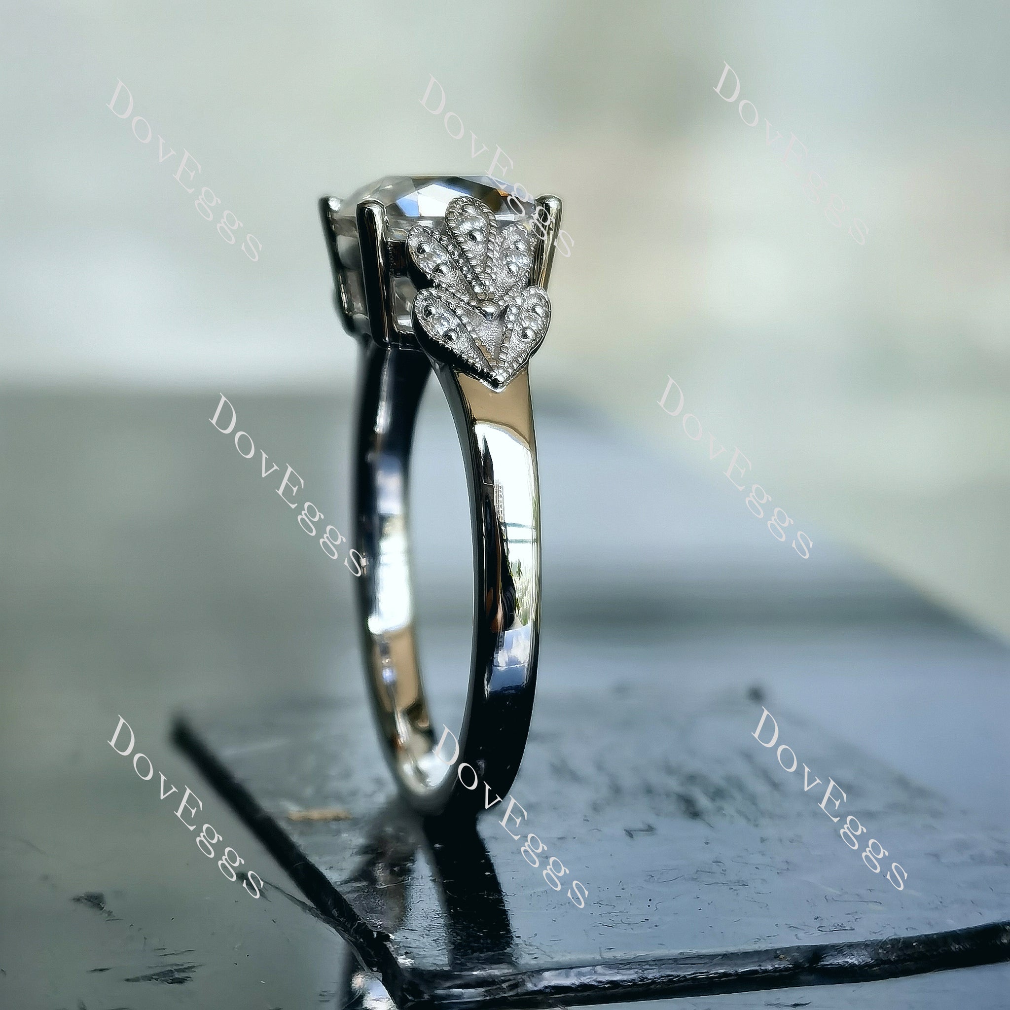 Doveggs cushion art deco moissanite engagement ring